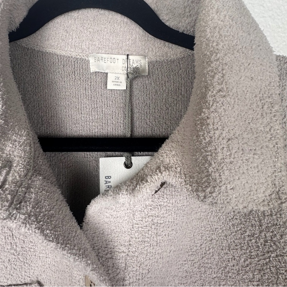 Barefoot Dreams Women's Beige Button Collared Jacket 2X Pockets Mid-Length - Picture 4 of 5